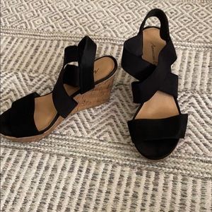 Black strap cork wedges